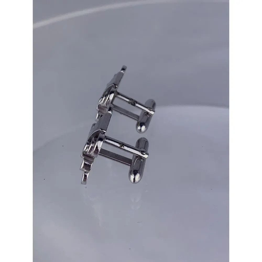 Swoops Scrolls Silver Tone Cufflinks Modern Waves Loops Curls Swank Vintage